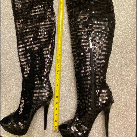 Dereon Wild Beyoncé Black Sequins Thigh High Platform Boots - Picture 6 of 13